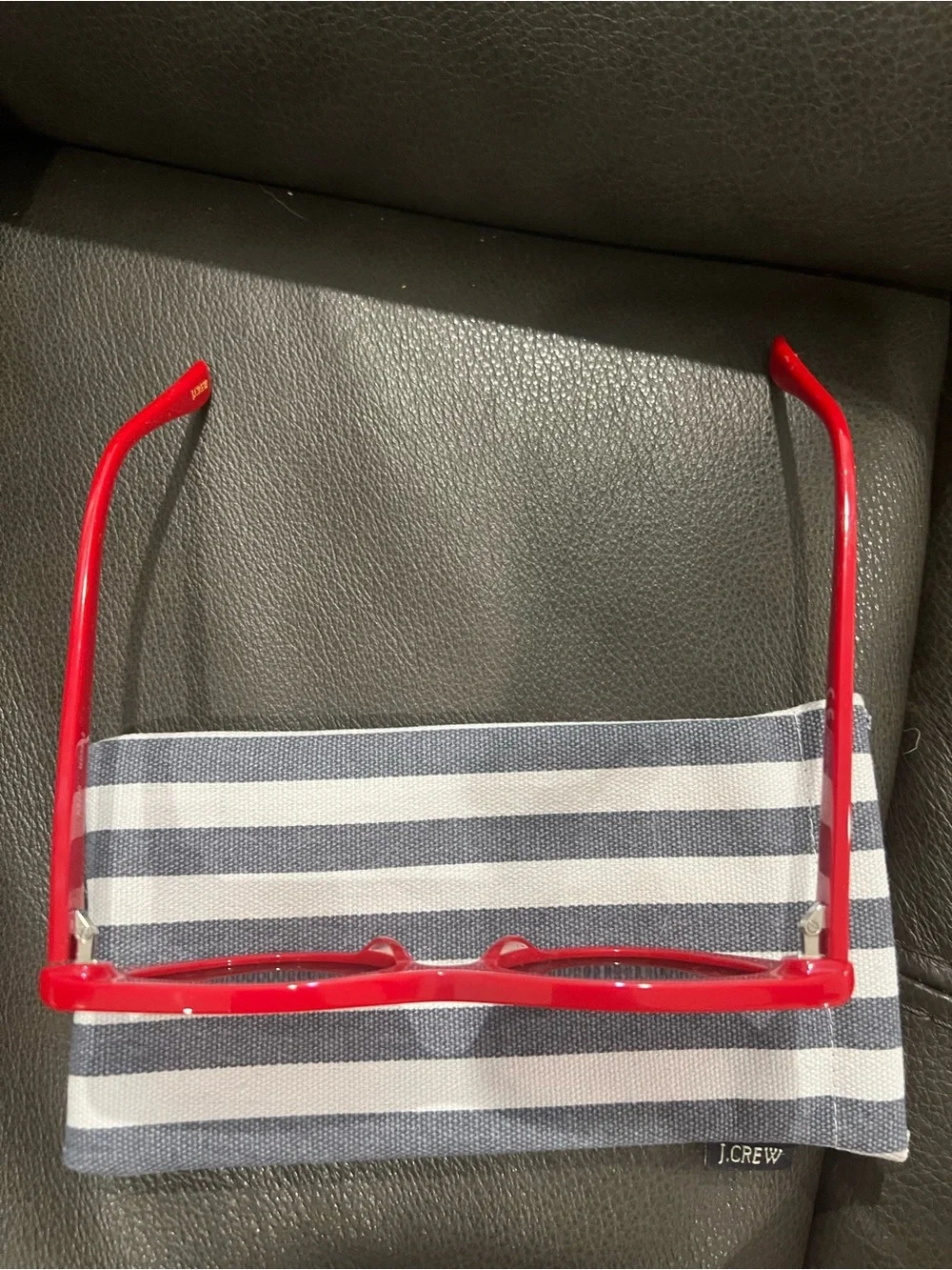 J. Crew Red Cat-Eye Sunglasses with Striped Pouch